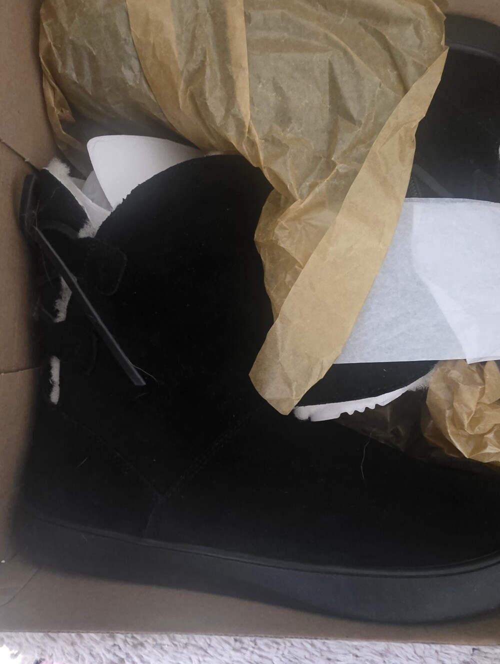 UGG Black Suede Ankle Booties with Shearling Trim